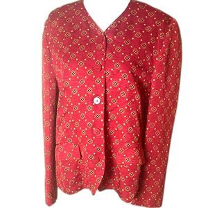 CHAUS Womens Red Silk Linen Blend Blazer Jacket Sz 14 Artistic Office Work Wear